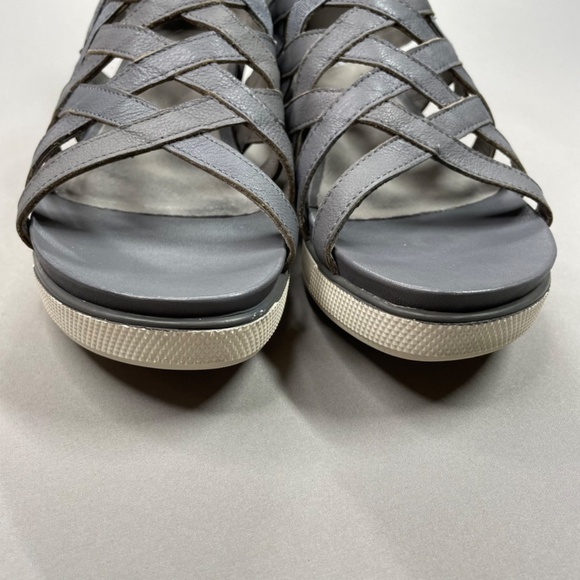 Eileen Fisher Shoes Womens 8.5 gray white leather sandals zip strap casual - Picture 7 of 13